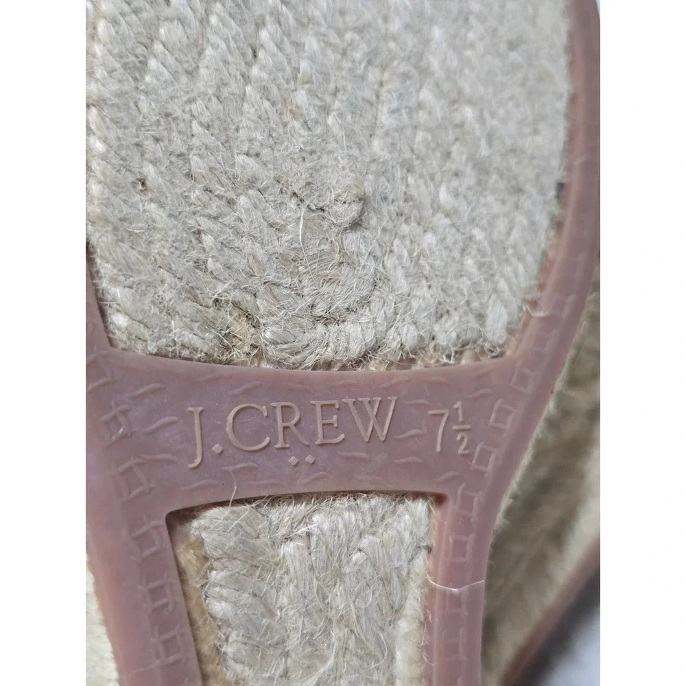 J.Crew Black Canvas Espadrille Wedge Sandals Lace Up Ankle Tie Cream Heel 7.5